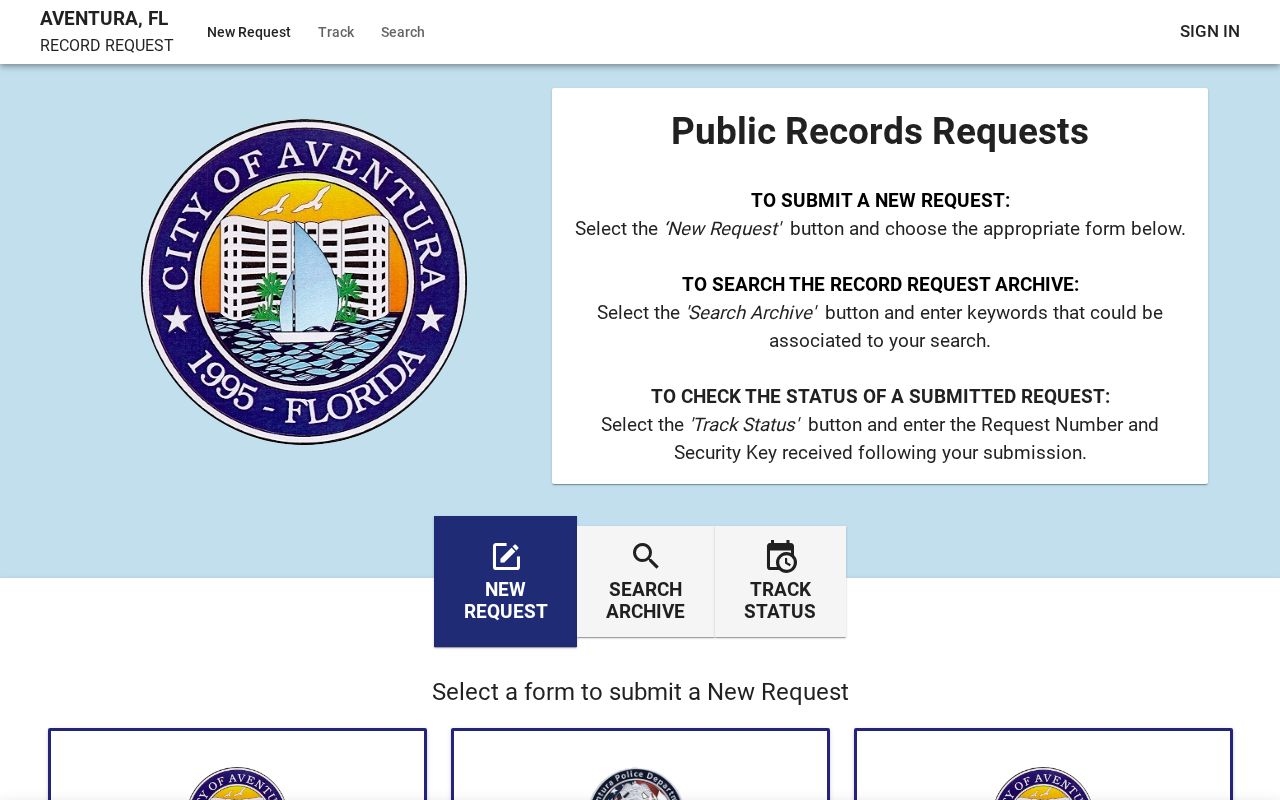 Aventura JustFOIA public records request portal