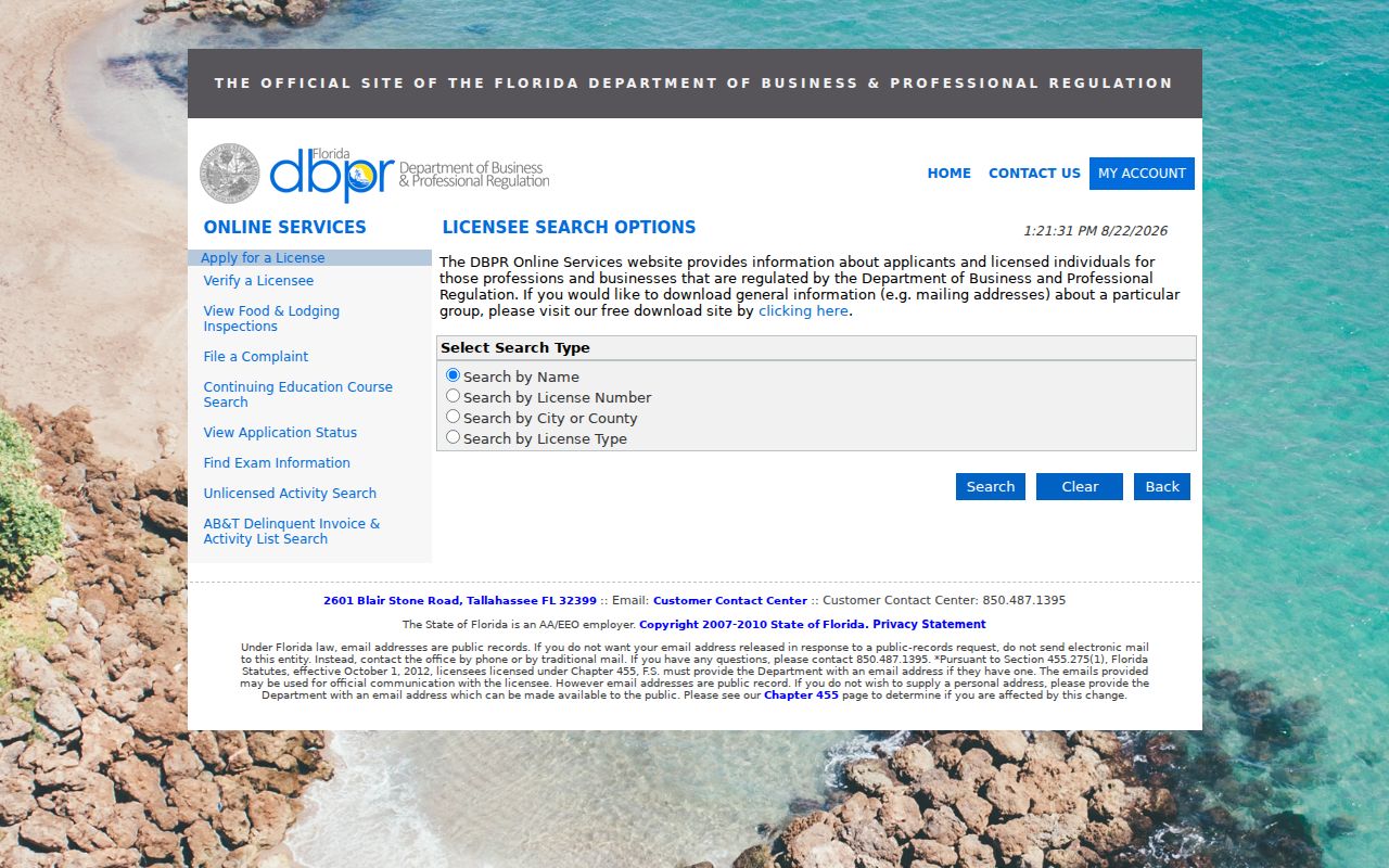 Florida DBPR license search for Aventura name and city clues