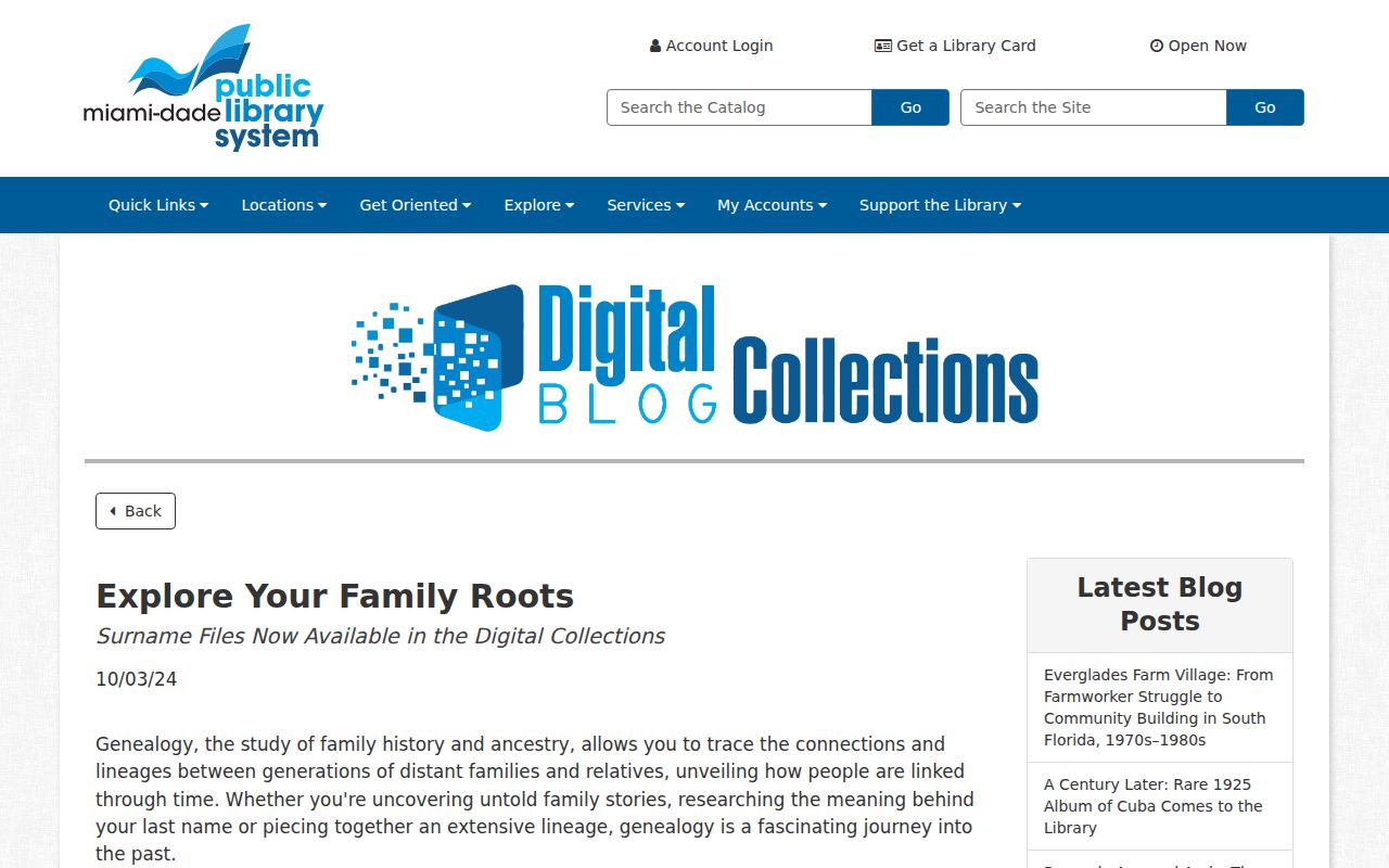 Miami-Dade Public Library digitized surname files for Aventura family research