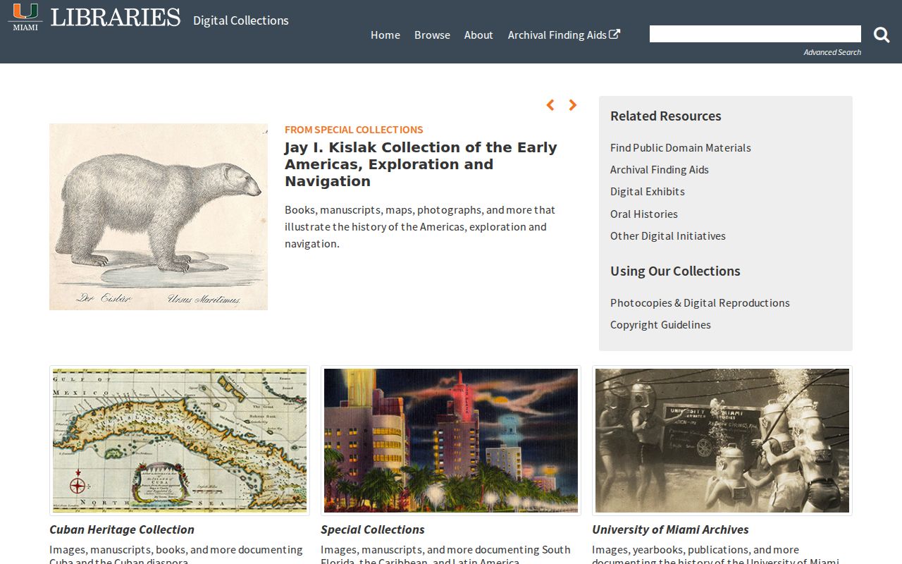 University of Miami Digital Collections interface for Greater Miami history