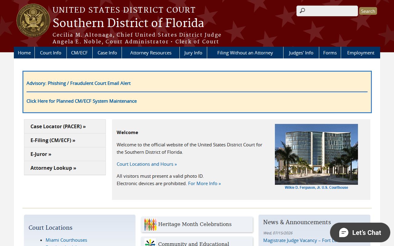 Aventura previous residents Southern District of Florida court
