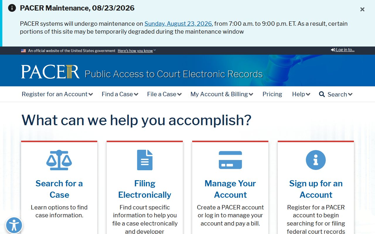 PACER federal court access page for an Aventura resident lookup