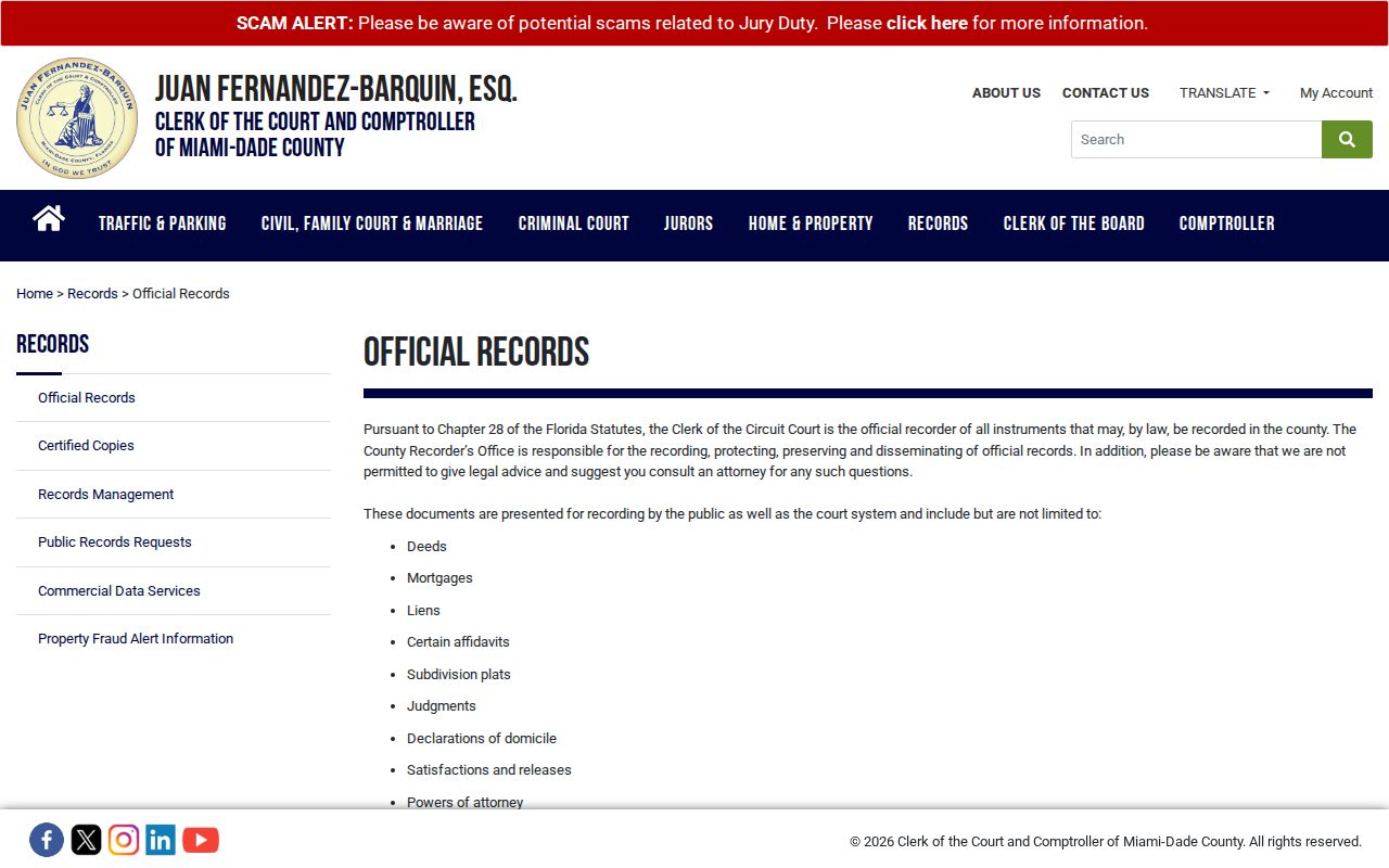 Miami-Dade County Recorder records page for Aventura deeds