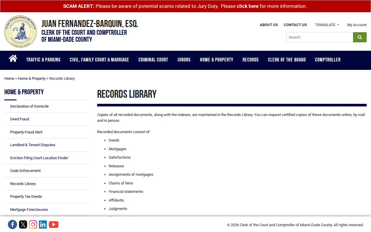 Miami-Dade Records Library page for older Aventura records